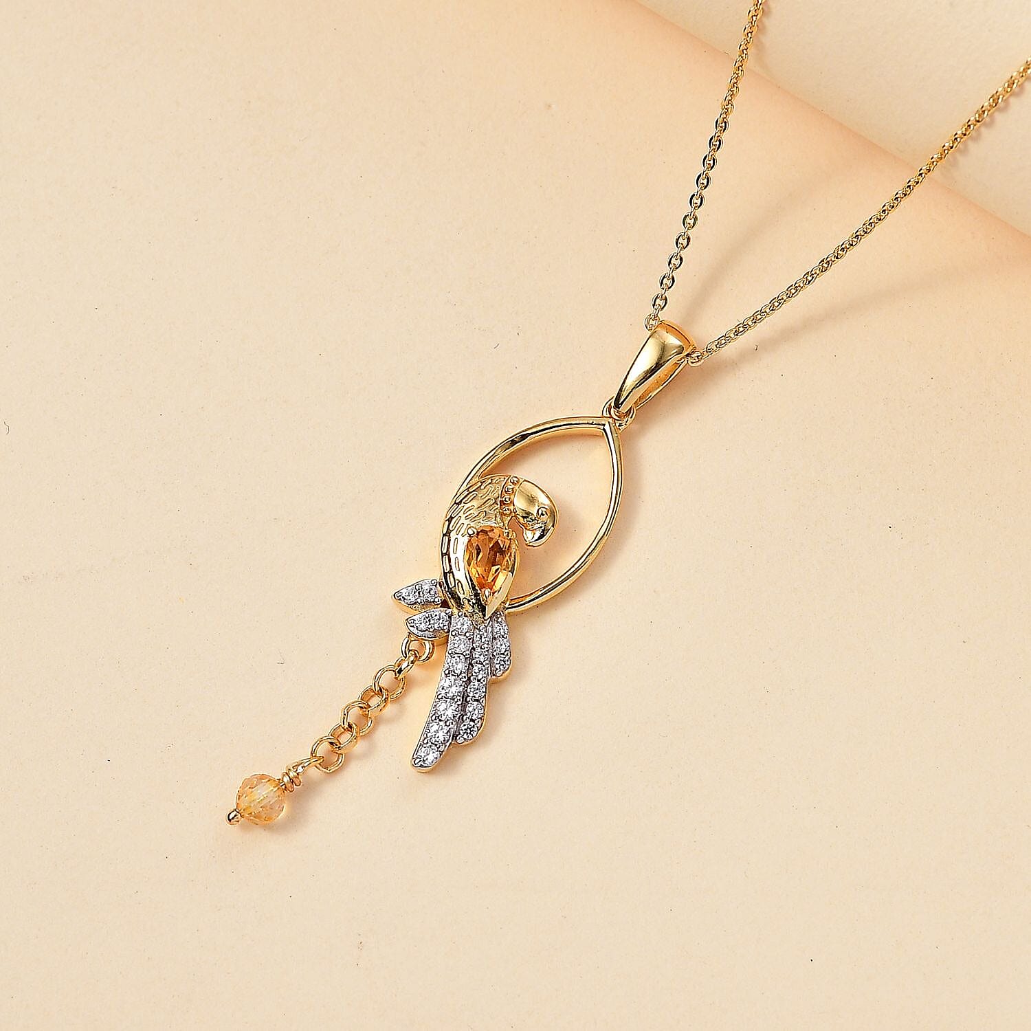 GP Italian Garden Collection- Citrine, Blue Sapphire & White Zircon Pendant With Chain (Size 20) in 18K Vermeil Yellow Gold Plated Sterling Silver