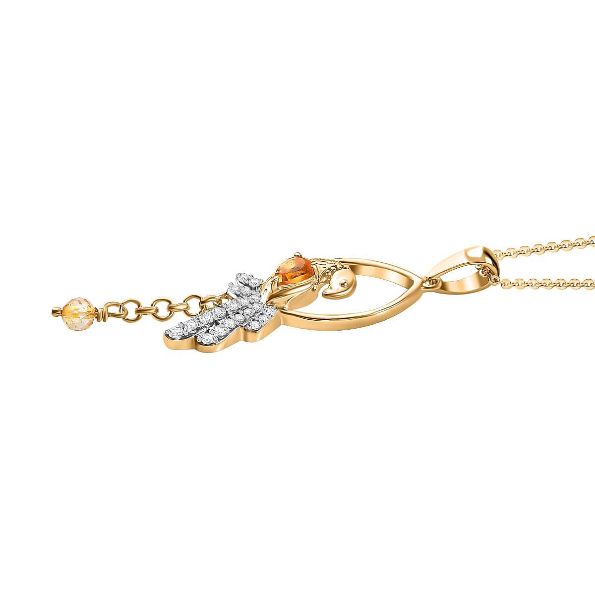 GP Italian Garden Collection- Citrine, Blue Sapphire & White Zircon Pendant With Chain (Size 20) in 18K Vermeil Yellow Gold Plated Sterling Silver
