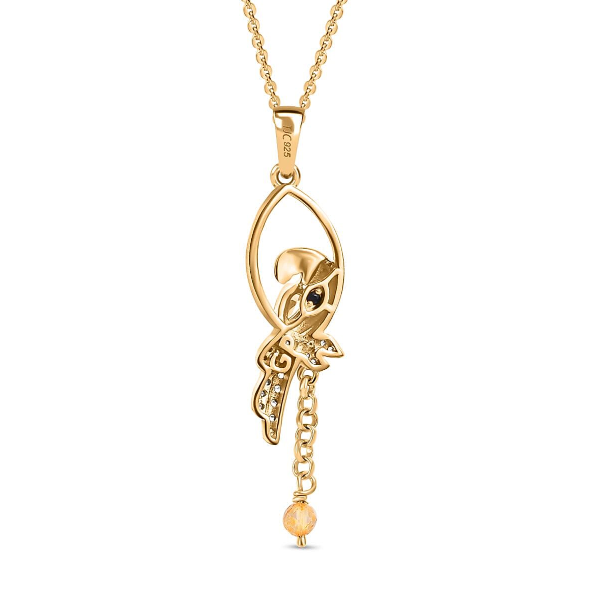 GP Italian Garden Collection- Citrine, Blue Sapphire & White Zircon Pendant With Chain (Size 20) in 18K Vermeil Yellow Gold Plated Sterling Silver