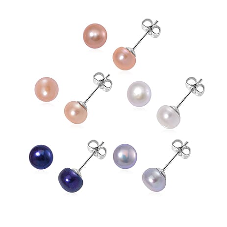 WOW Deal - Set of 5 - Multi Colour Fresh Water Pearl Stud Earrings with Push Backs 12.50 Ct.