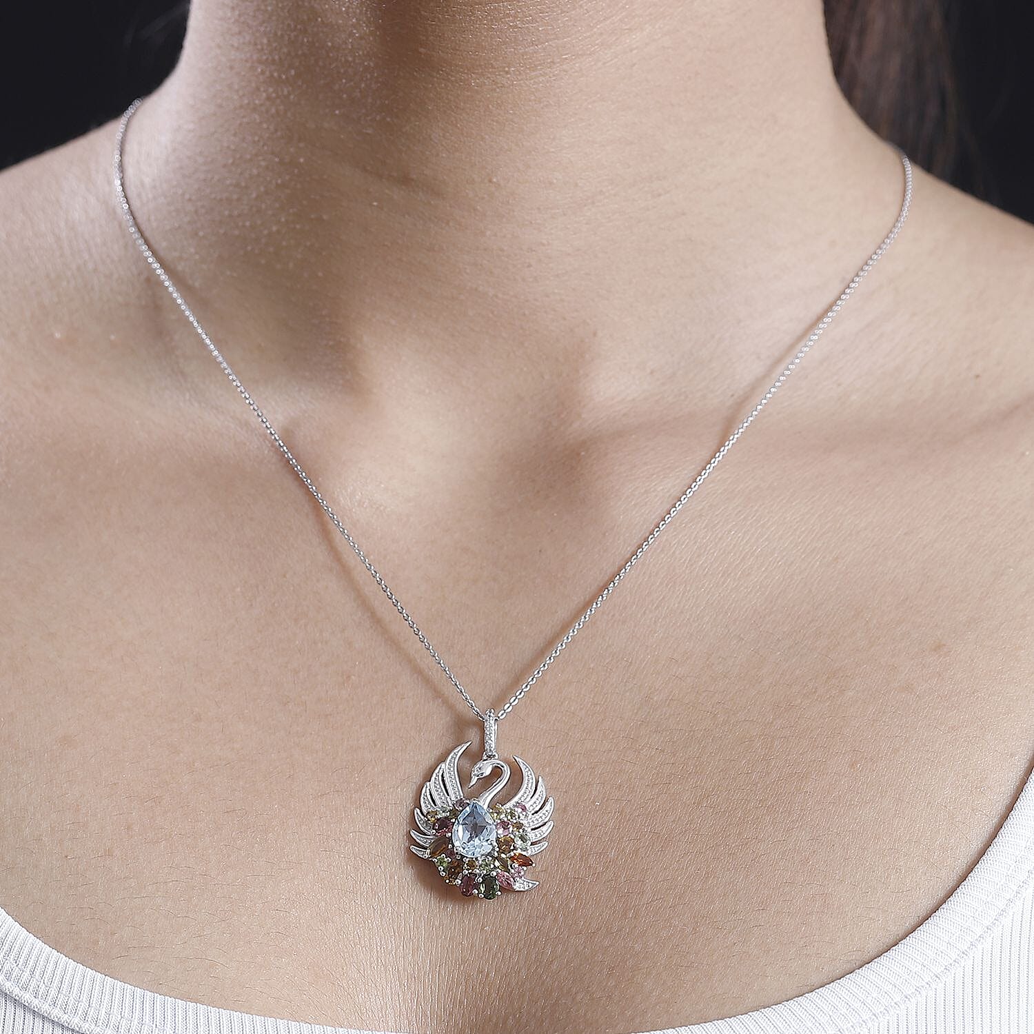 GP Italian Garden Collection - Multi-Tourmaline Pendant With Chain (Size 20) in Rhodium Overlay Sterling Silver 4.19 Ct