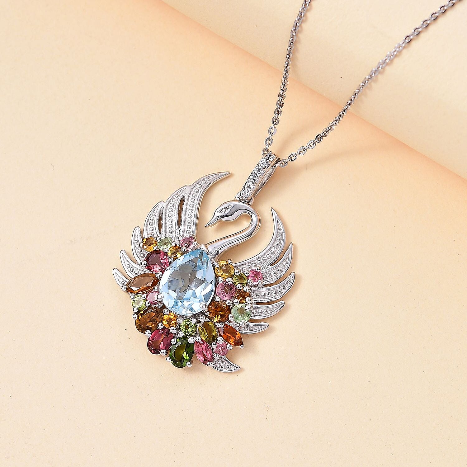 GP Italian Garden Collection - Multi-Tourmaline Pendant With Chain (Size 20) in Rhodium Overlay Sterling Silver 4.19 Ct