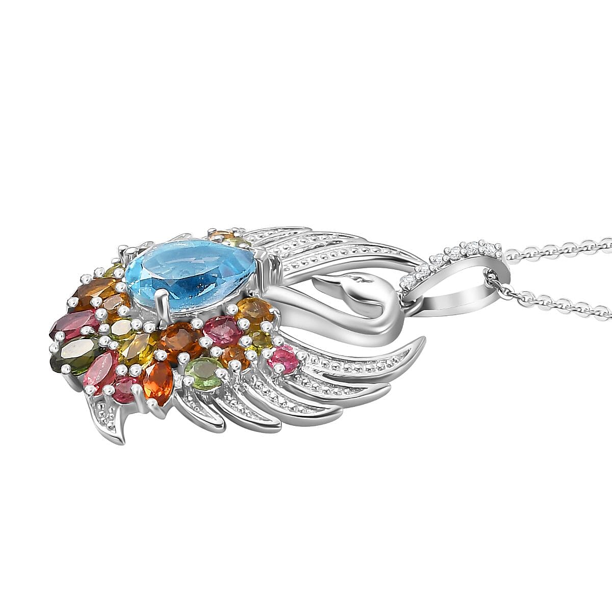 GP Italian Garden Collection - Multi-Tourmaline Pendant With Chain (Size 20) in Rhodium Overlay Sterling Silver 4.19 Ct