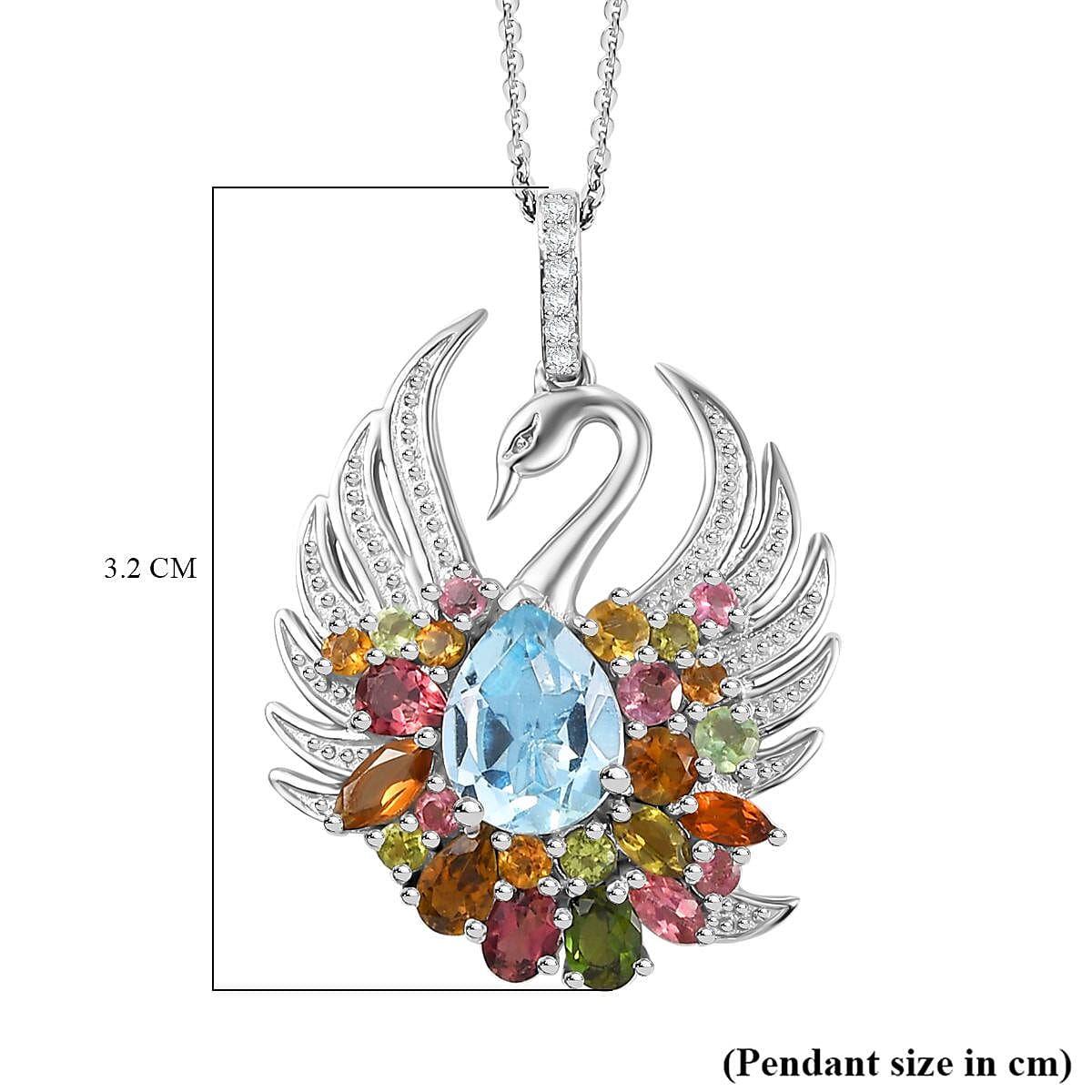 GP Italian Garden Collection - Multi-Tourmaline Pendant With Chain (Size 20) in Rhodium Overlay Sterling Silver 4.19 Ct