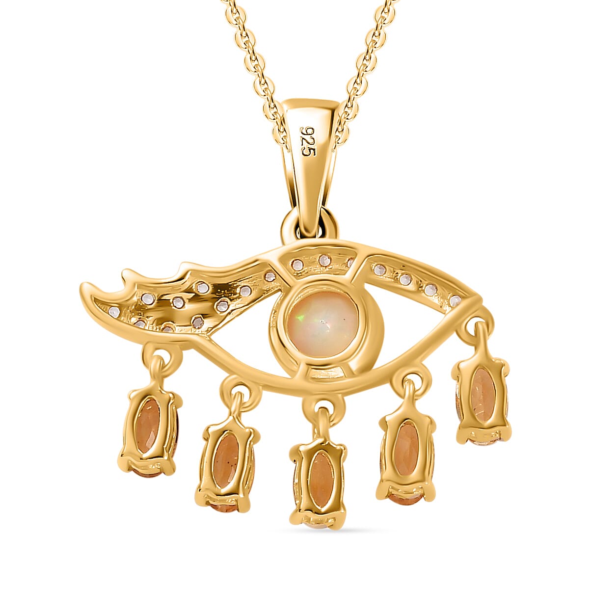 Ethiopian Opal, Citrine, White Zircon Pendant with Chain (Size 20) in 18K YG Vermeil Yellow Gold Plated 1.960 Ct.