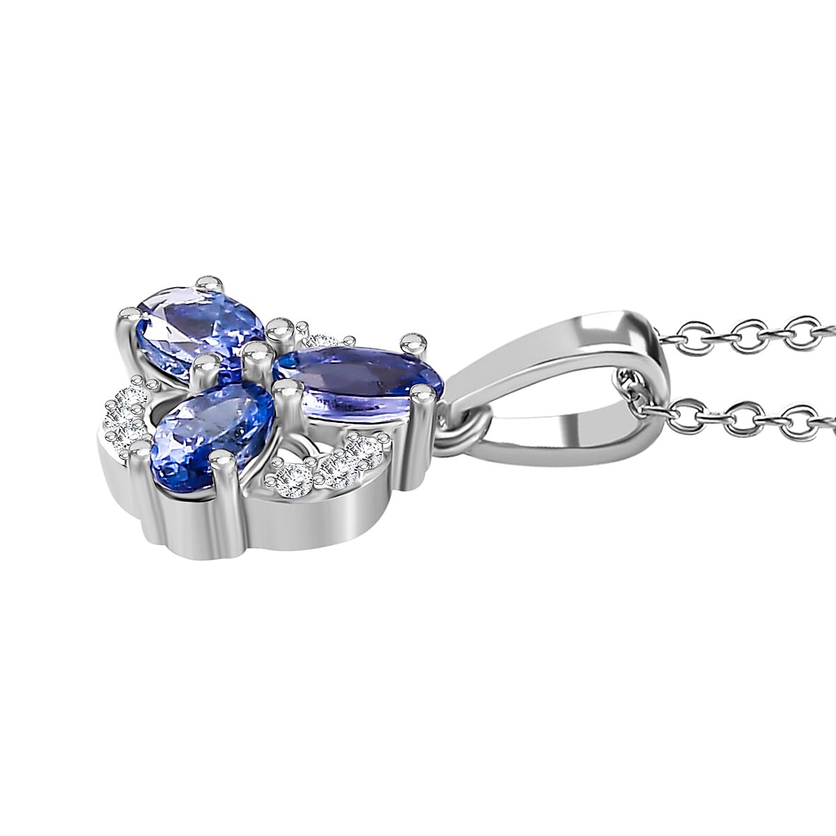 Premium Tanzanite & White Zircon Pendant with Chain (Size 20) in Rhodium Overlay Sterling Silver