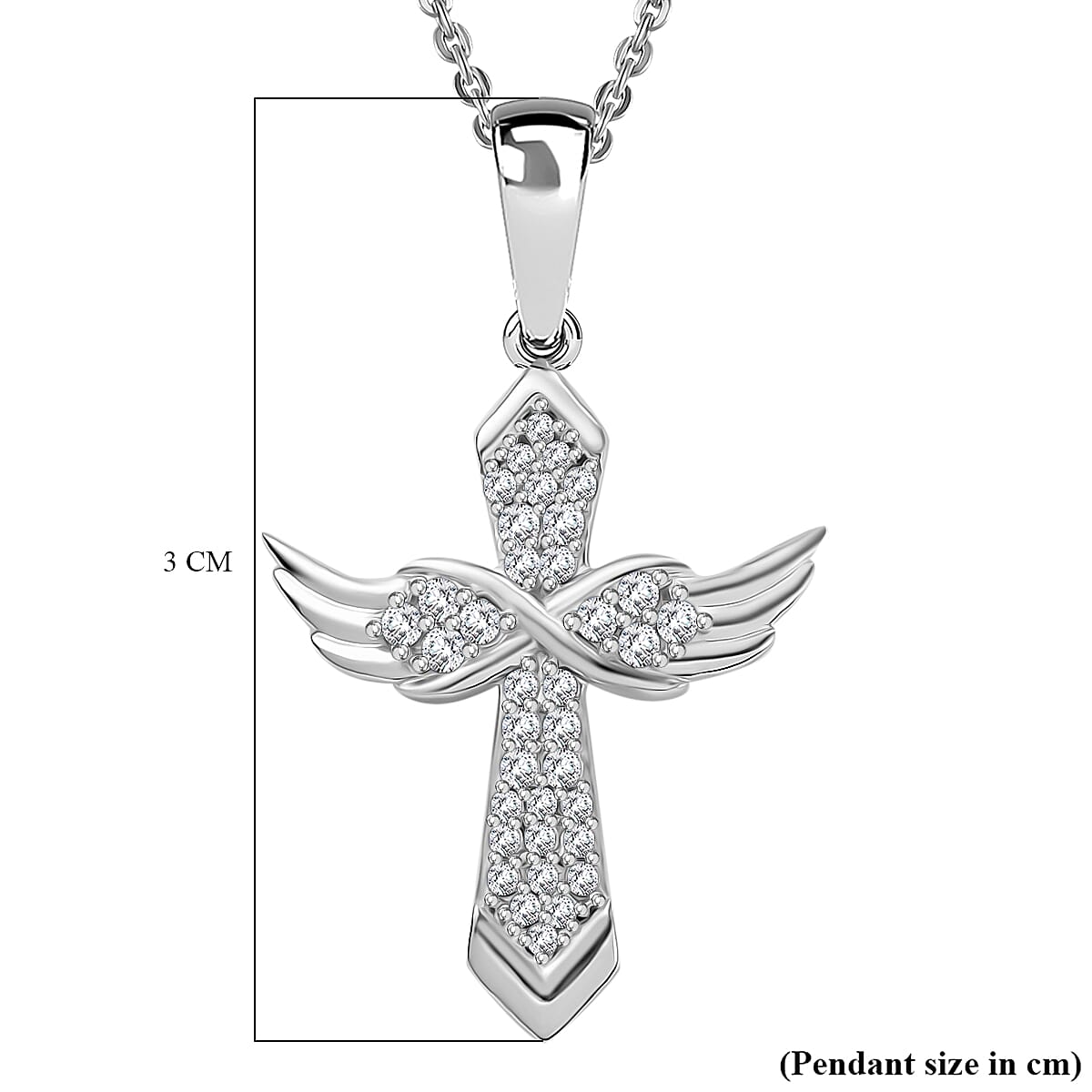 Moissanite Angel Wings Pendant with Chain (Size 20) in Platinum Overlay Sterling Silver