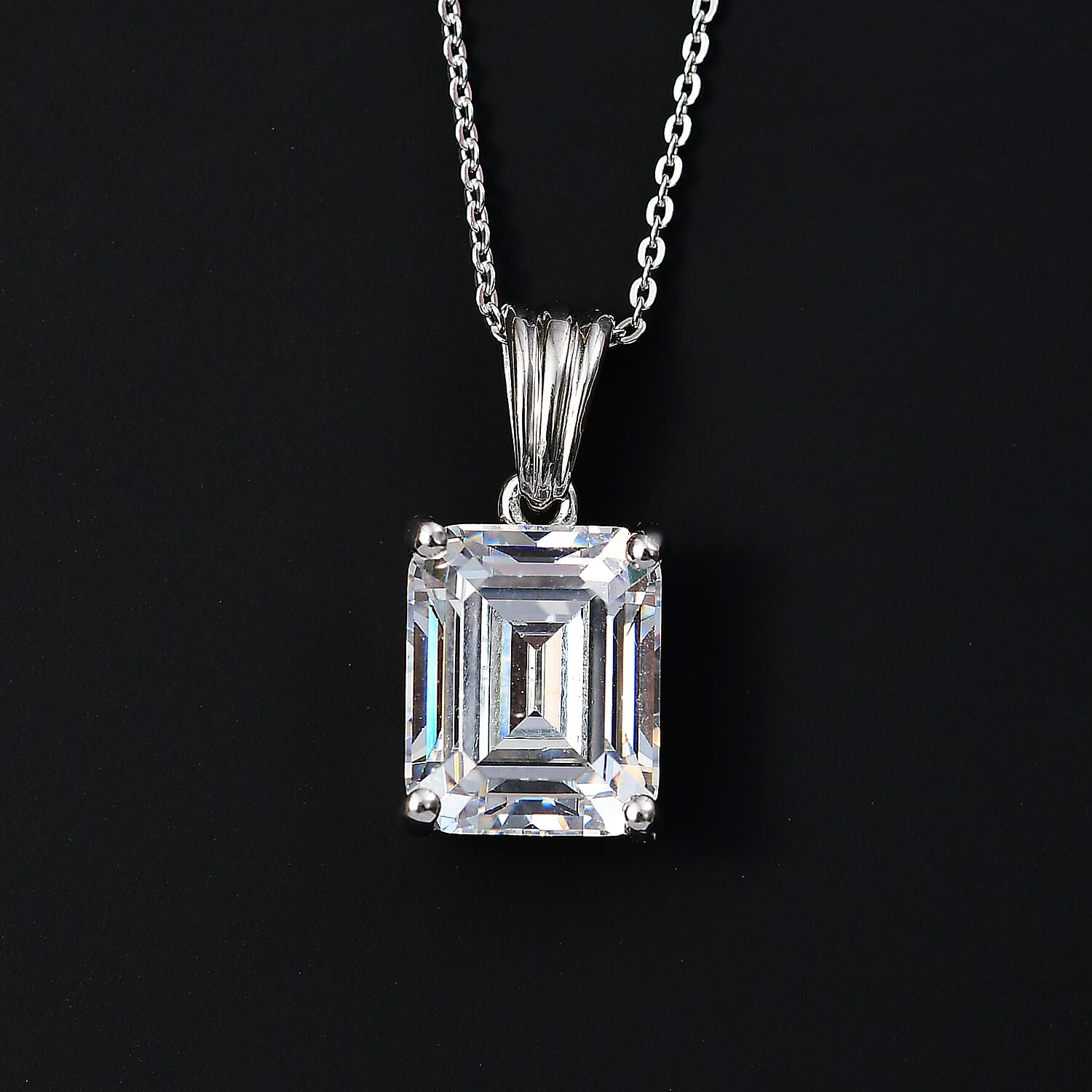 J Francis - Swarovski Zirconia Solitaire Pendant with Chain (Size 20) in Rhodium Overlay Sterling Silver 5.50 Ct.