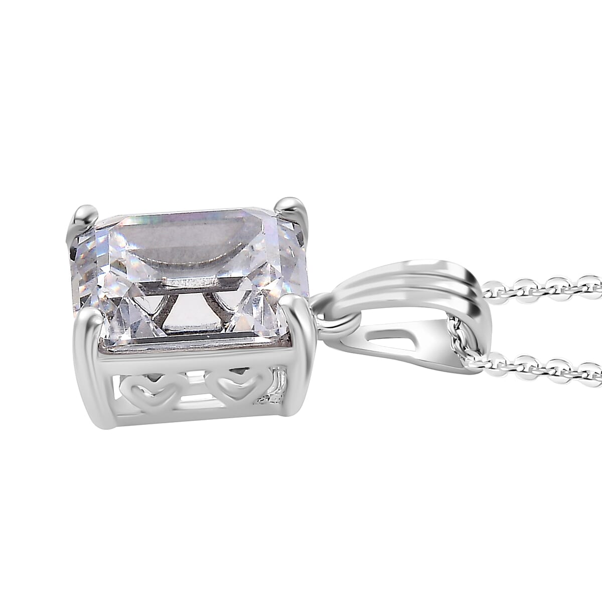 J Francis - Swarovski Zirconia Solitaire Pendant with Chain (Size 20) in Rhodium Overlay Sterling Silver 5.50 Ct.