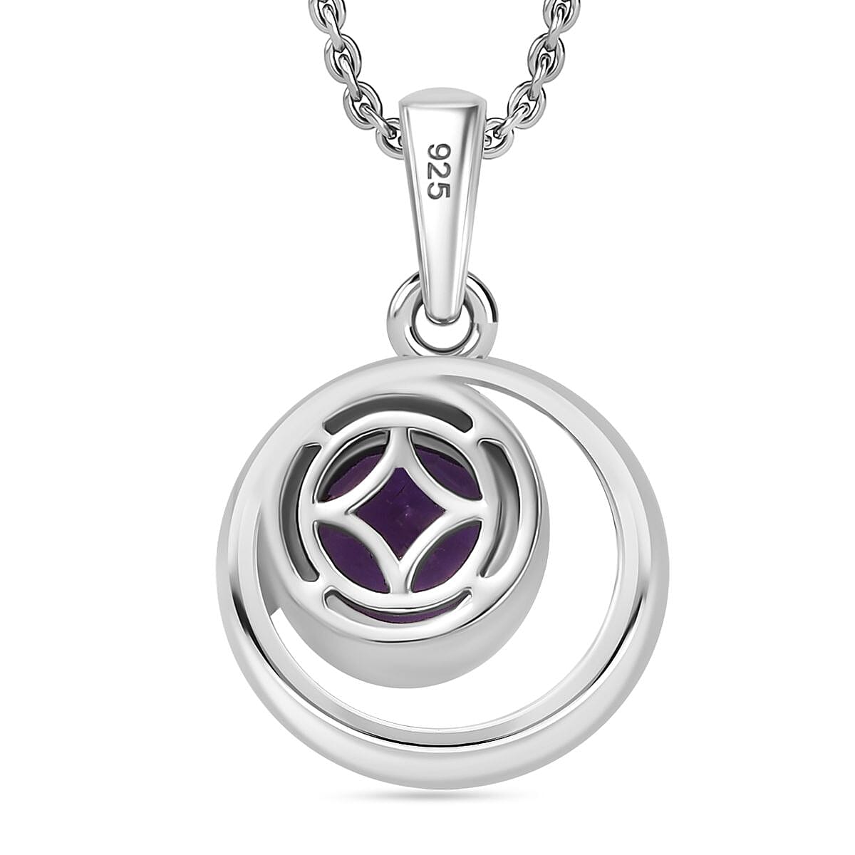 AAA Concave Cut Zambian Amethyst & White Zircon Pendant with Chain (Size 20) in Rhodium Overlay Sterling Silver 1.53 Ct, Silver Wt. 5.46 Gms.