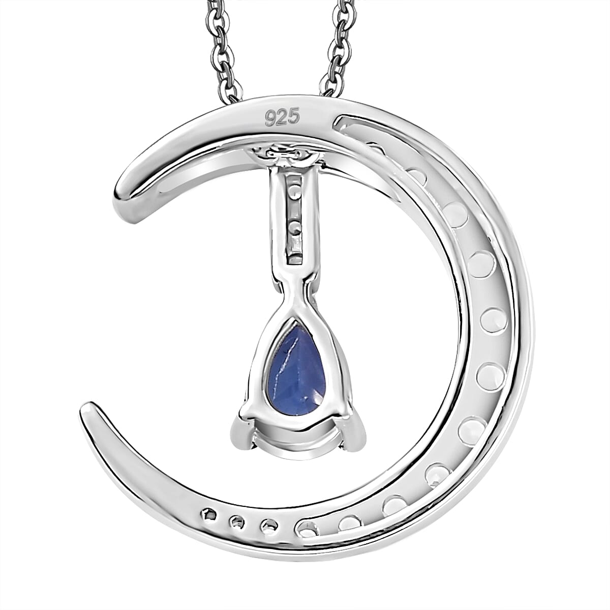 Tanzanite & White Zircon Pendant with Chain (Size 20) in Rhodium Overlay Sterling Silver 0.90 Ct.