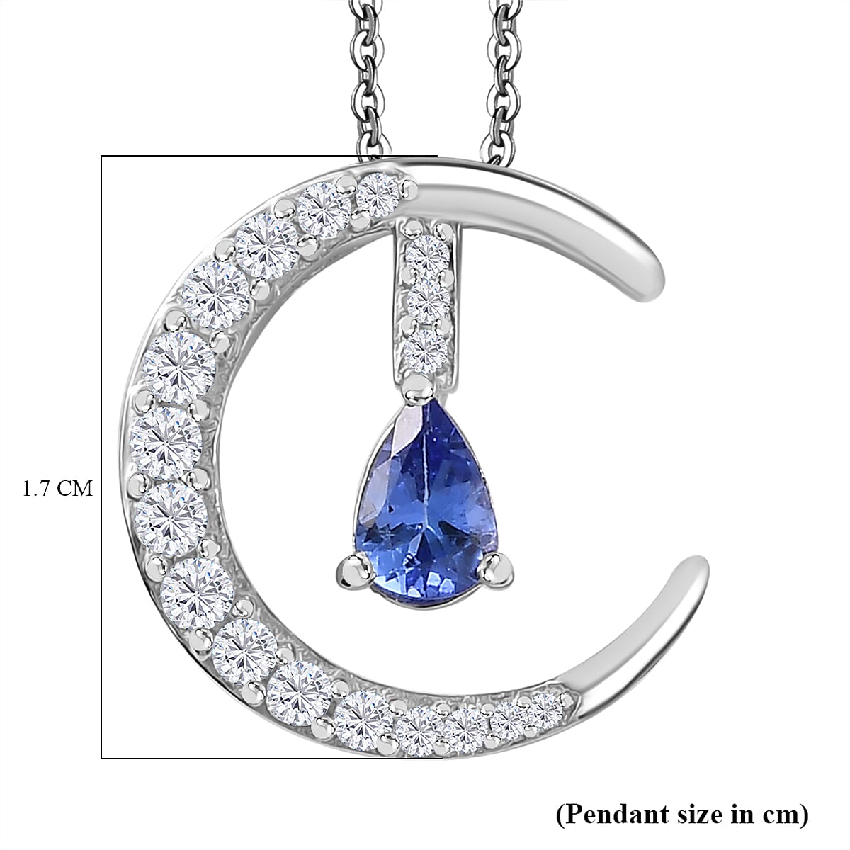 Tanzanite & White Zircon Pendant with Chain (Size 20) in Rhodium Overlay Sterling Silver 0.90 Ct.