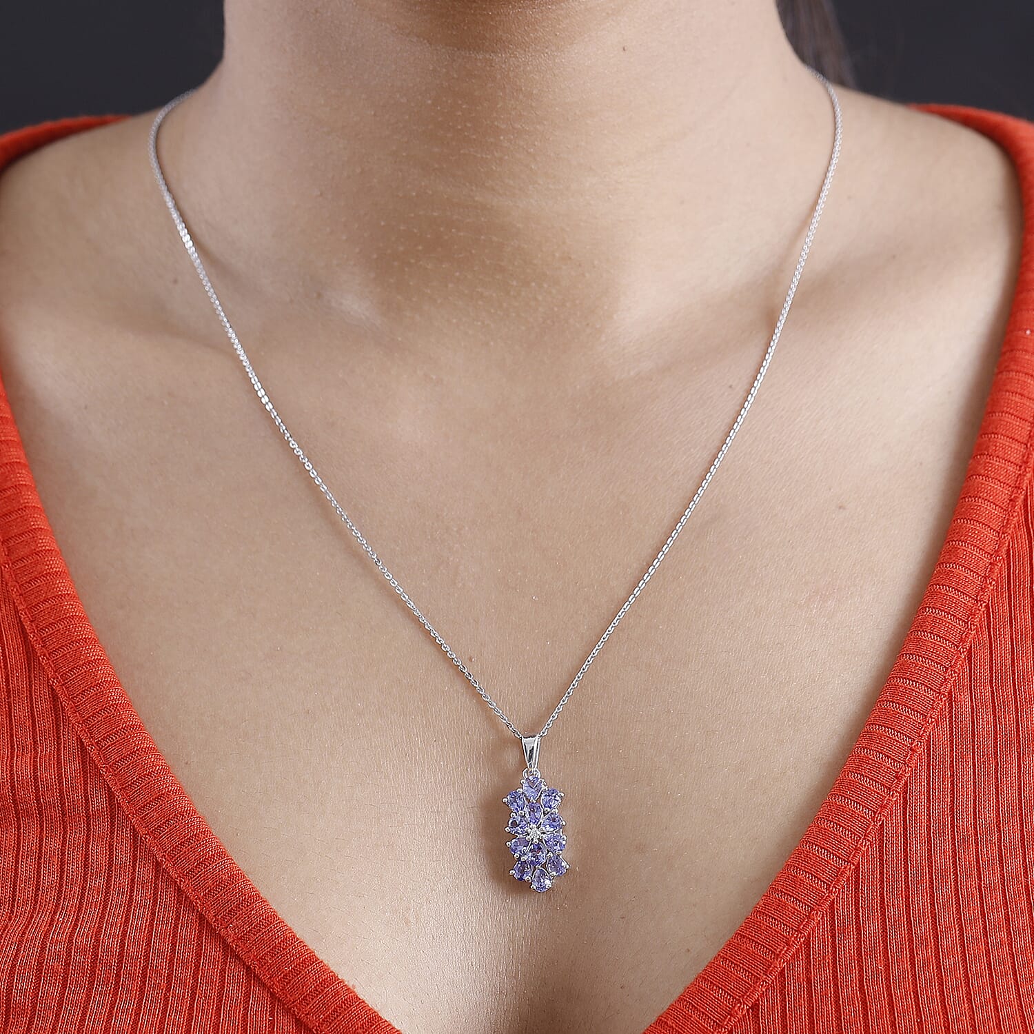Tanzanite & White Zircon Pendant with Chain (Size 20) in Rhodium Overlay Sterling Silver 1.91 Ct.