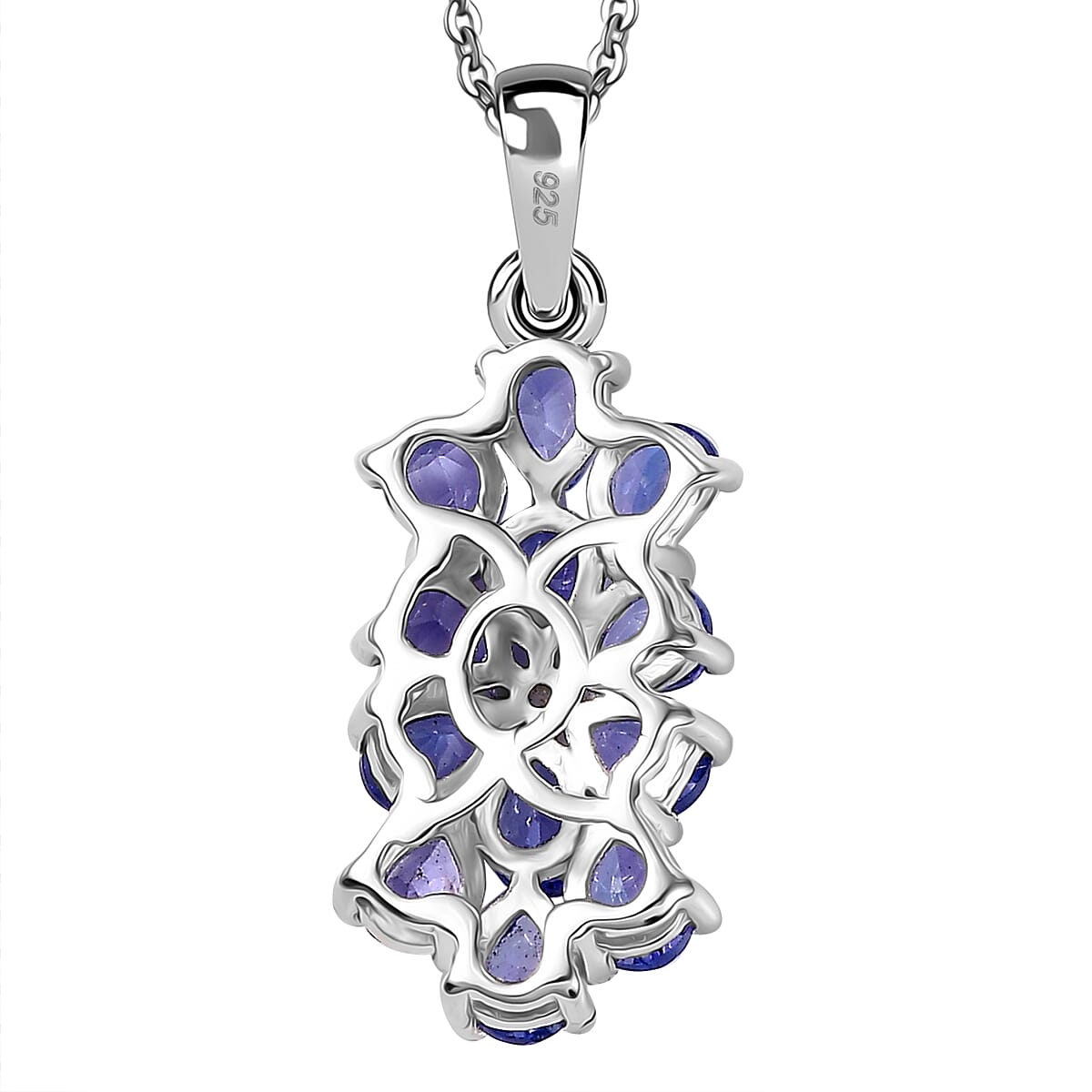 Tanzanite & White Zircon Pendant with Chain (Size 20) in Rhodium Overlay Sterling Silver 1.91 Ct.