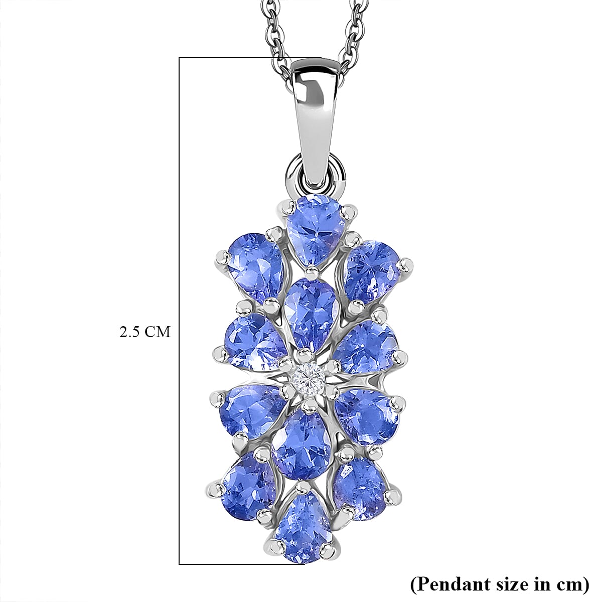 Tanzanite & White Zircon Pendant with Chain (Size 20) in Rhodium Overlay Sterling Silver 1.91 Ct.