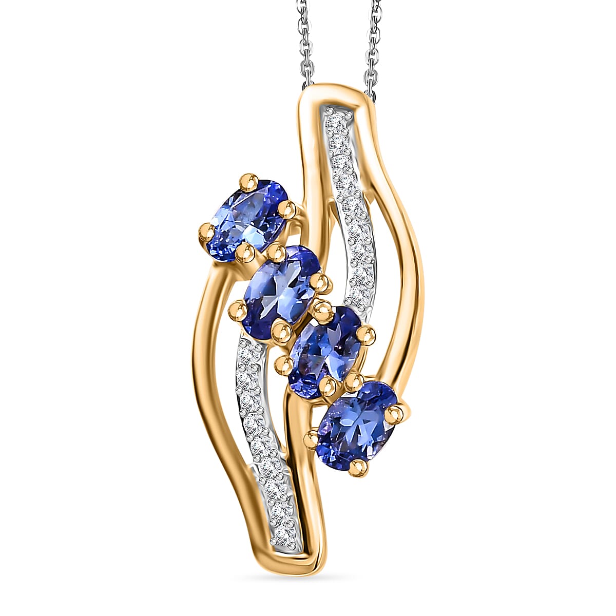 Tanzanite & White Zircon Pendant with Chain (Size 20) in Dual Tone Sterling Silver