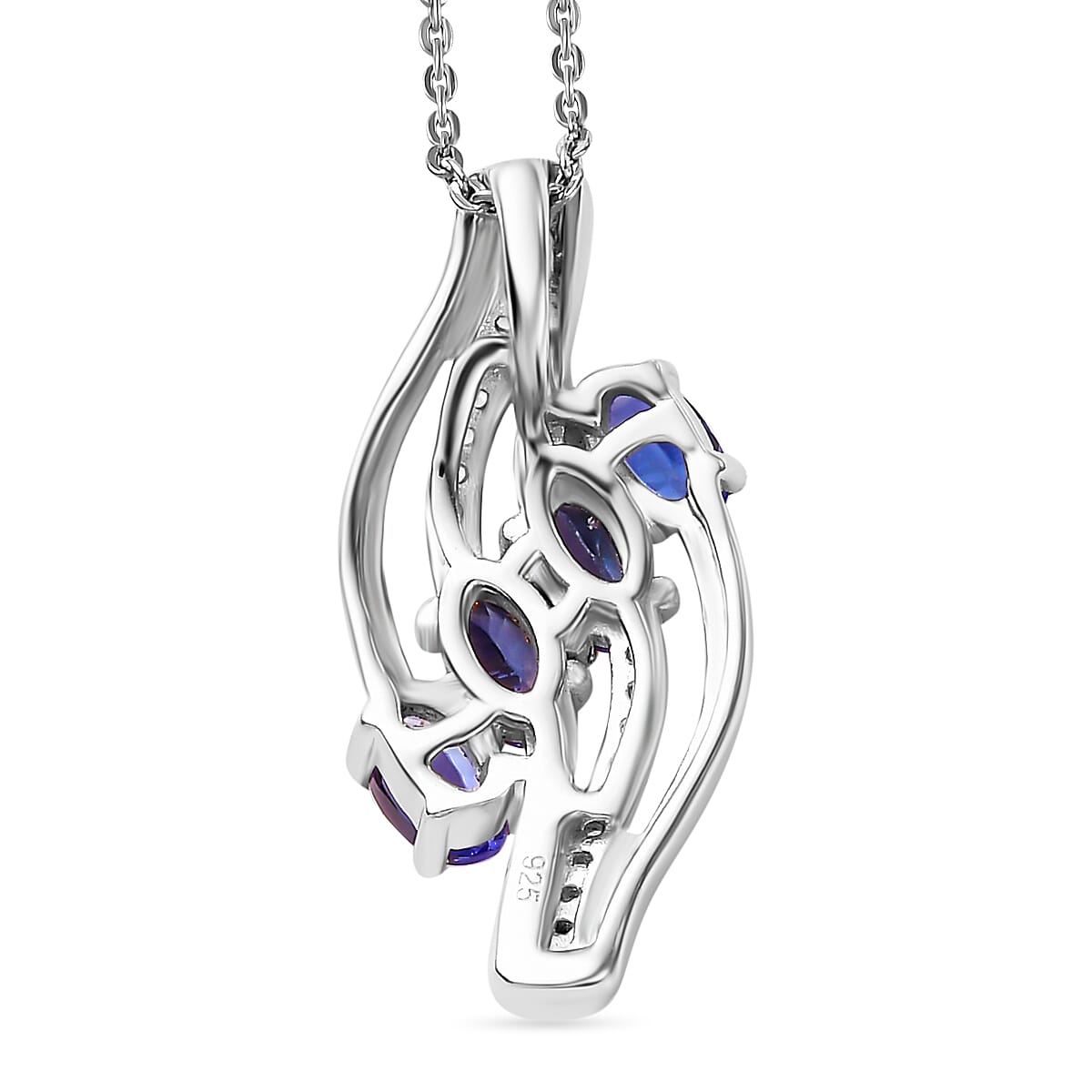 Tanzanite & White Zircon Pendant with Chain (Size 20) in Dual Tone Sterling Silver