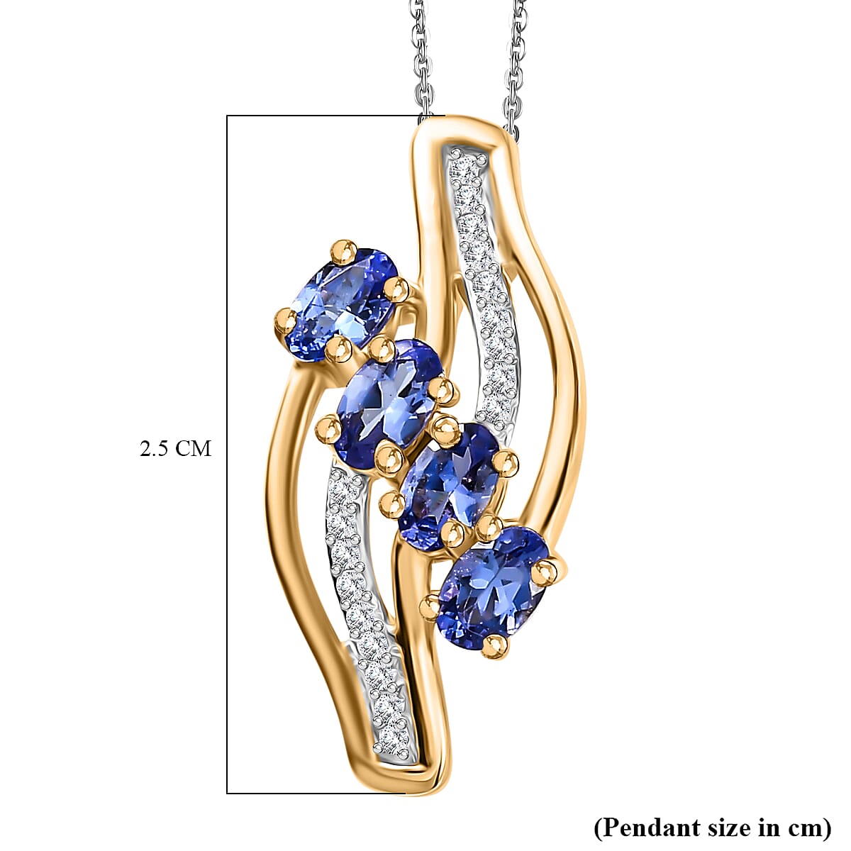 Tanzanite & White Zircon Pendant with Chain (Size 20) in Dual Tone Sterling Silver