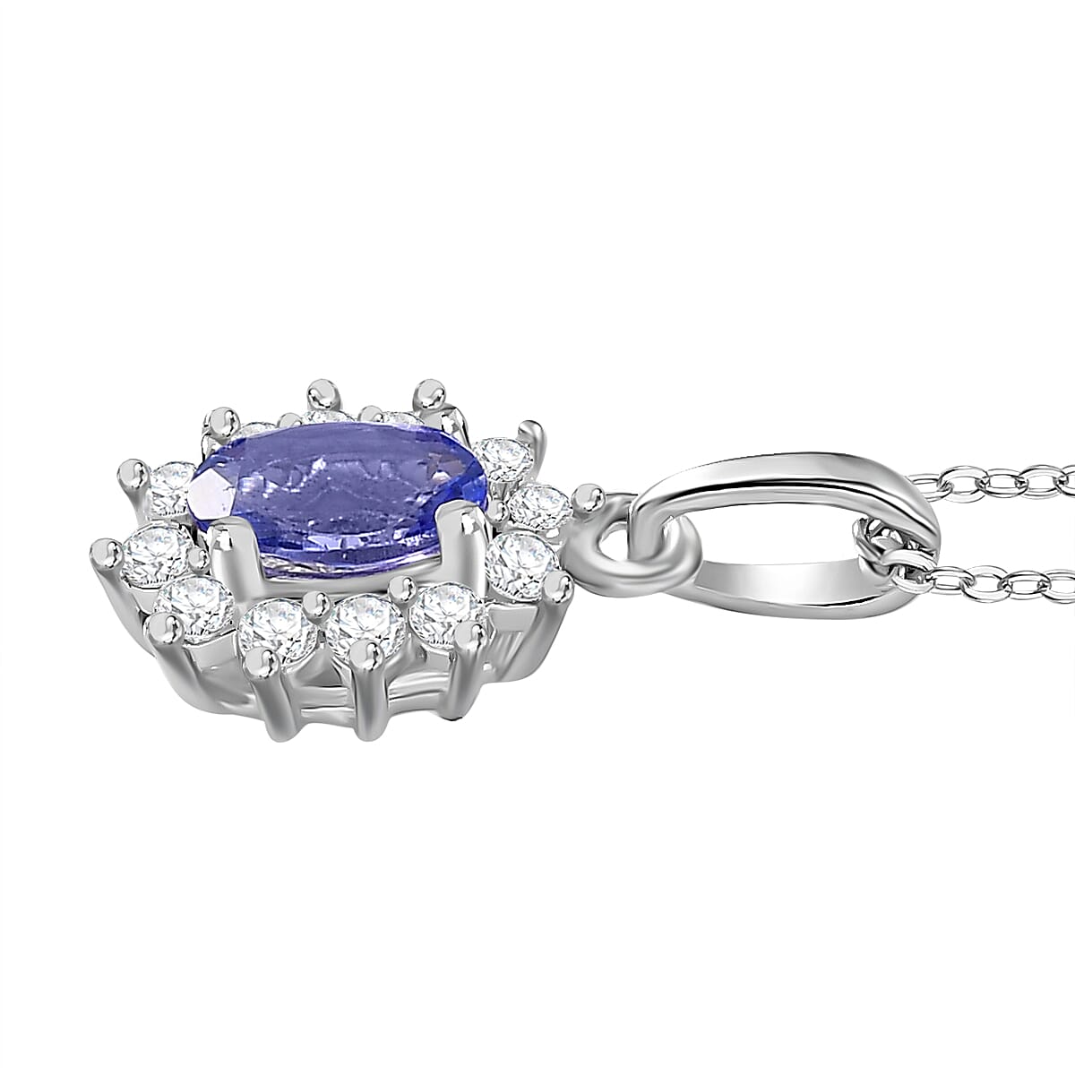 Premium Tanzanite & White Zircon Pendant with Chain (Size 20) in Rhodium Overlay Sterling Silver