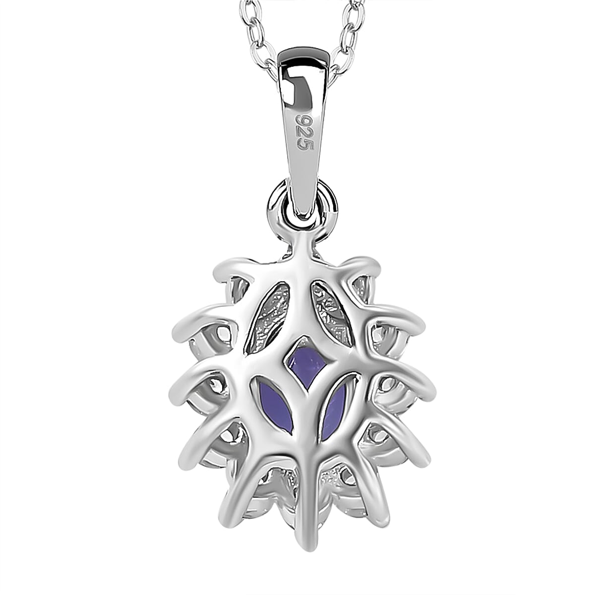 Premium Tanzanite & White Zircon Pendant with Chain (Size 20) in Rhodium Overlay Sterling Silver