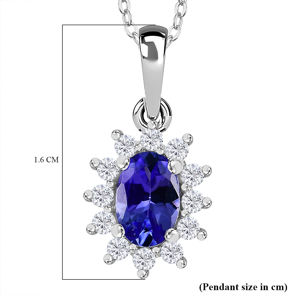 Premium Tanzanite & White Zircon Pendant with Chain (Size 20) in Rhodium Overlay Sterling Silver