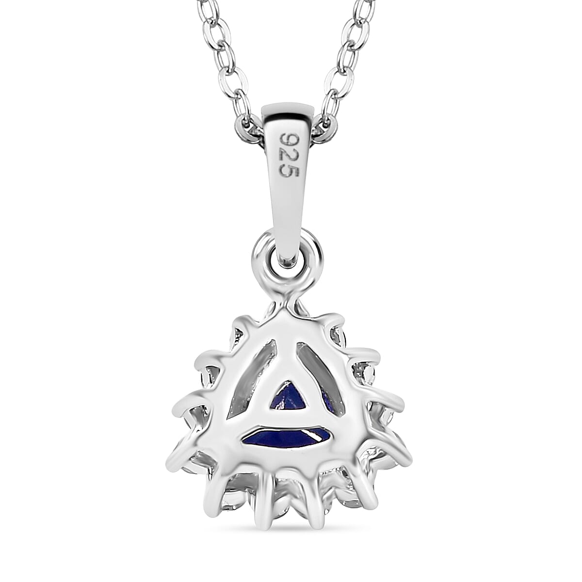 Premium Tanzanite & White Zircon Pendant with Chain (Size 20) in Rhodium Overlay Sterling Silver 1.00 Ct.