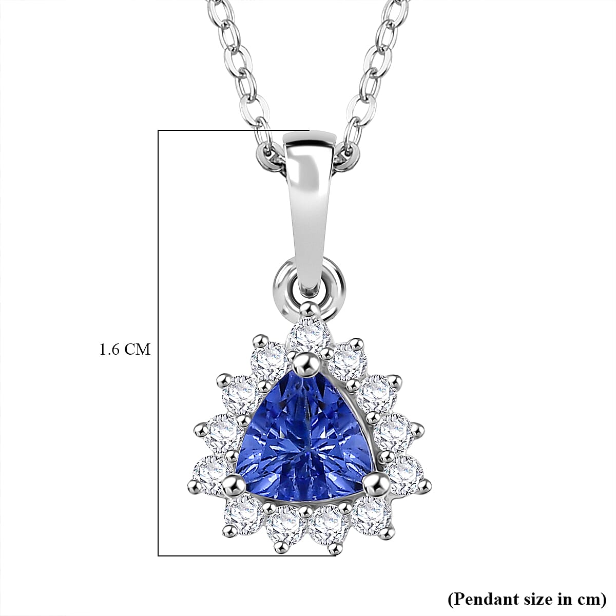 Premium Tanzanite & White Zircon Pendant with Chain (Size 20) in Rhodium Overlay Sterling Silver 1.00 Ct.
