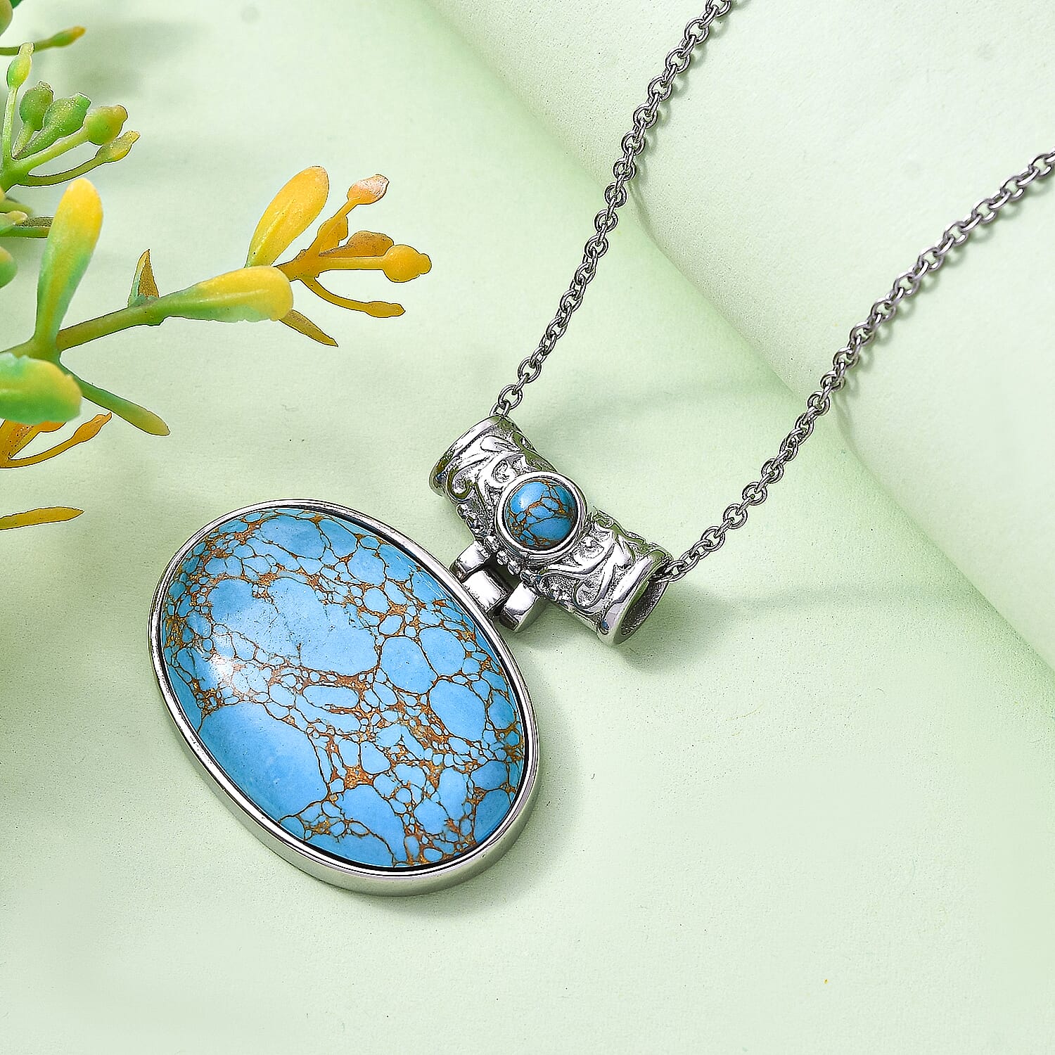 Blue Turquoise Pendant & Chain with Magnetic Clasp (Size 20)