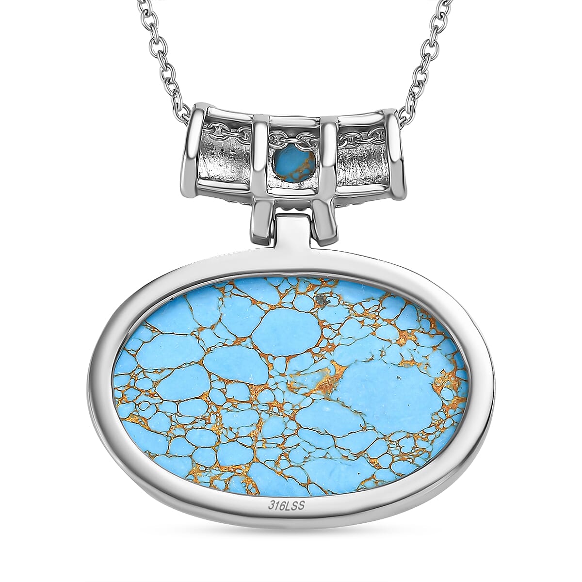 Blue Turquoise Pendant & Chain with Magnetic Clasp (Size 20)