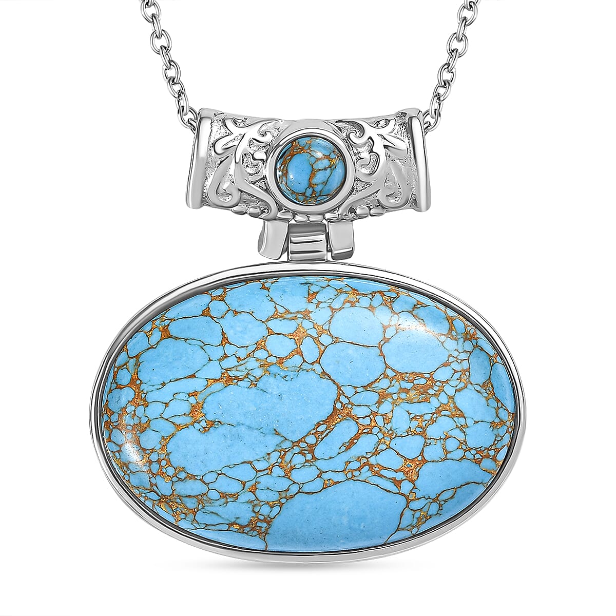 Blue Turquoise Pendant & Chain with Magnetic Clasp (Size 20)