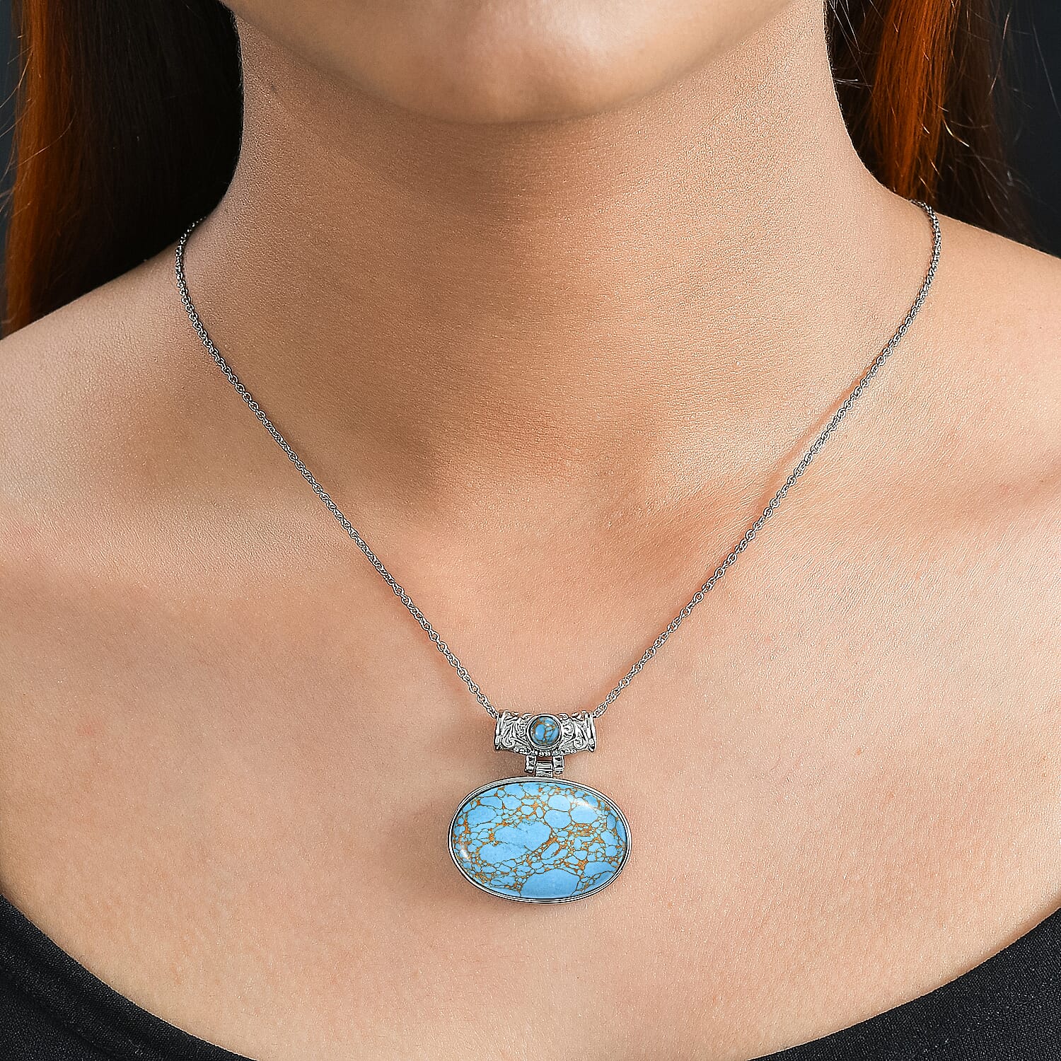 Blue Turquoise Pendant & Chain with Magnetic Clasp (Size 20)