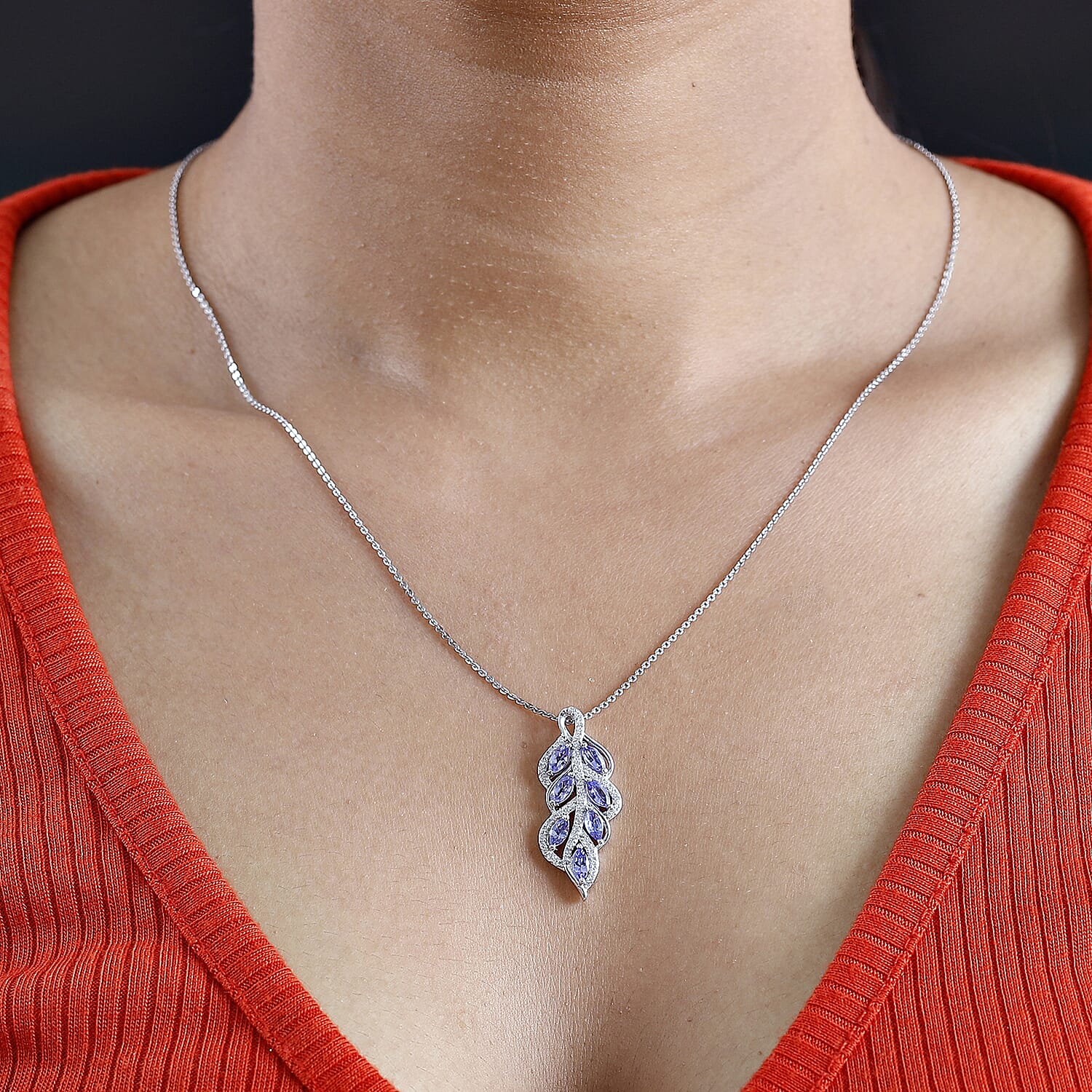 Tanzanite & White Zircon Pendant with Chain (Size 20) in Rhodium Overlay Sterling Silver 1.80 Ct.