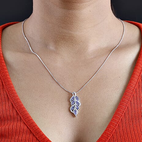 Tanzanite & White Zircon Pendant with Chain (Size 20) in Rhodium Overlay Sterling Silver 1.80 Ct.