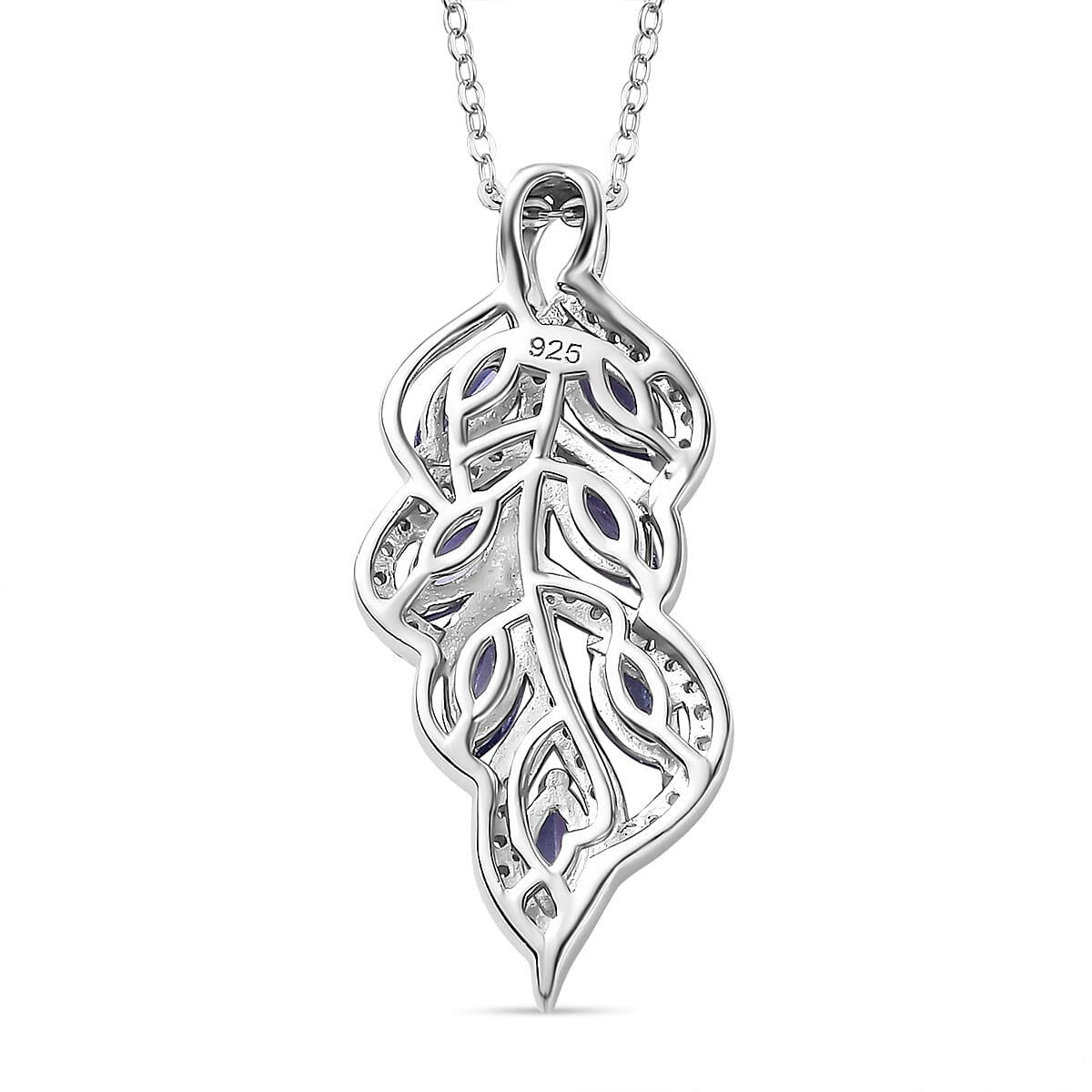 Tanzanite & White Zircon Pendant with Chain (Size 20) in Rhodium Overlay Sterling Silver 1.80 Ct.
