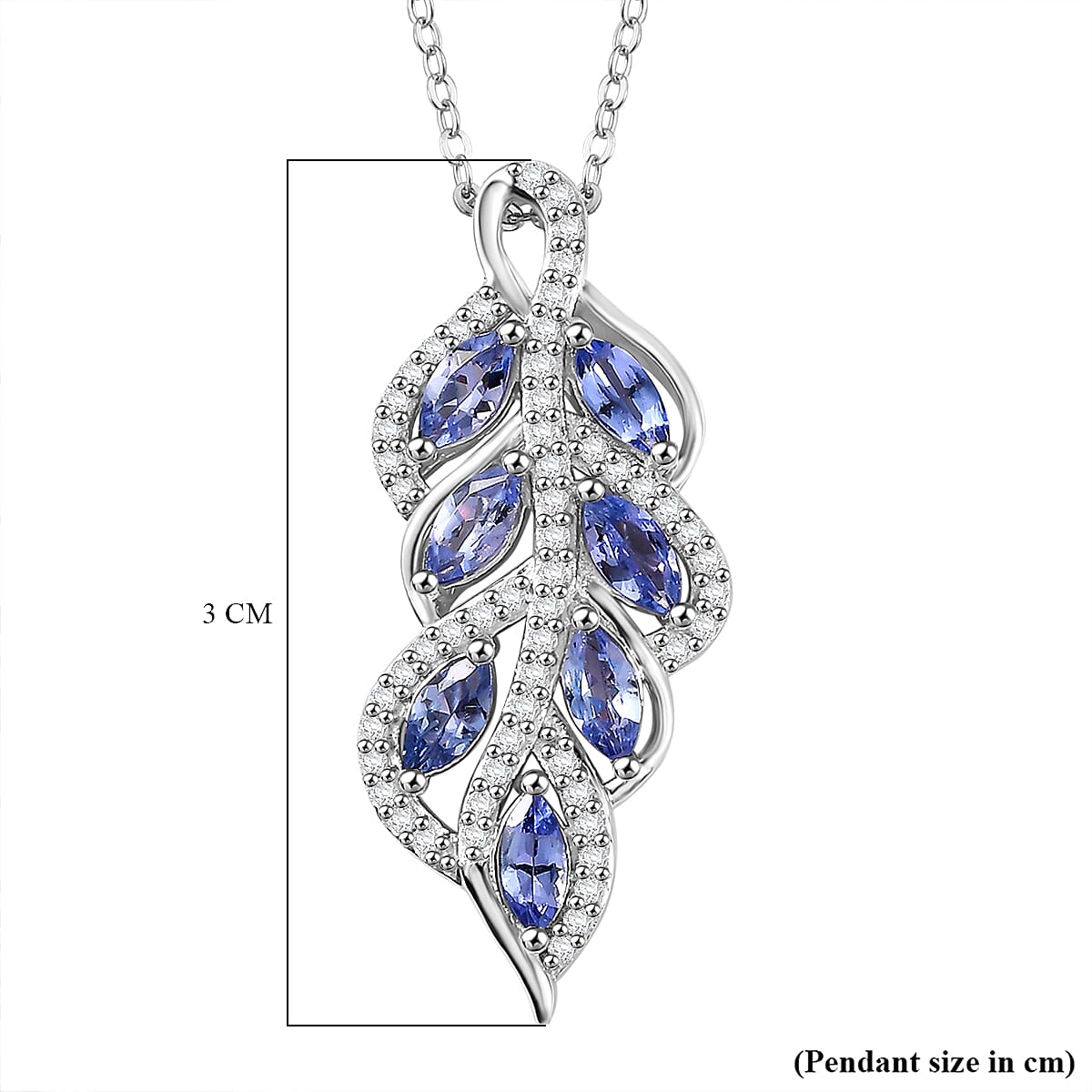 Tanzanite & White Zircon Pendant with Chain (Size 20) in Rhodium Overlay Sterling Silver 1.80 Ct.
