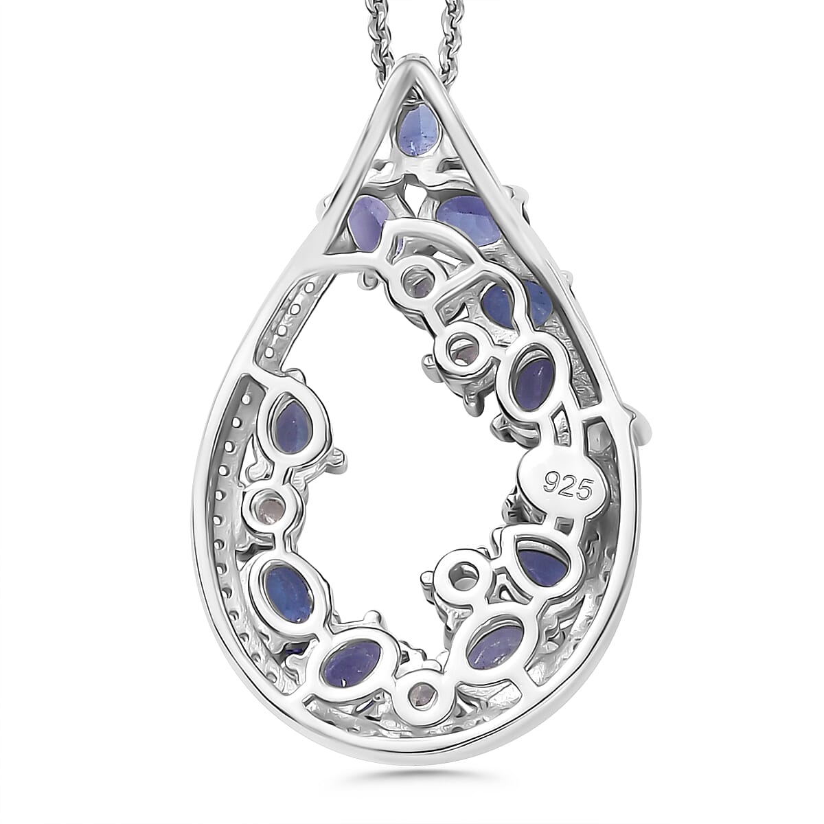 Tanzanite & White Zircon Pendant with Chain (Size 20) in Rhodium Overlay Sterling Silver 2.70 Ct.