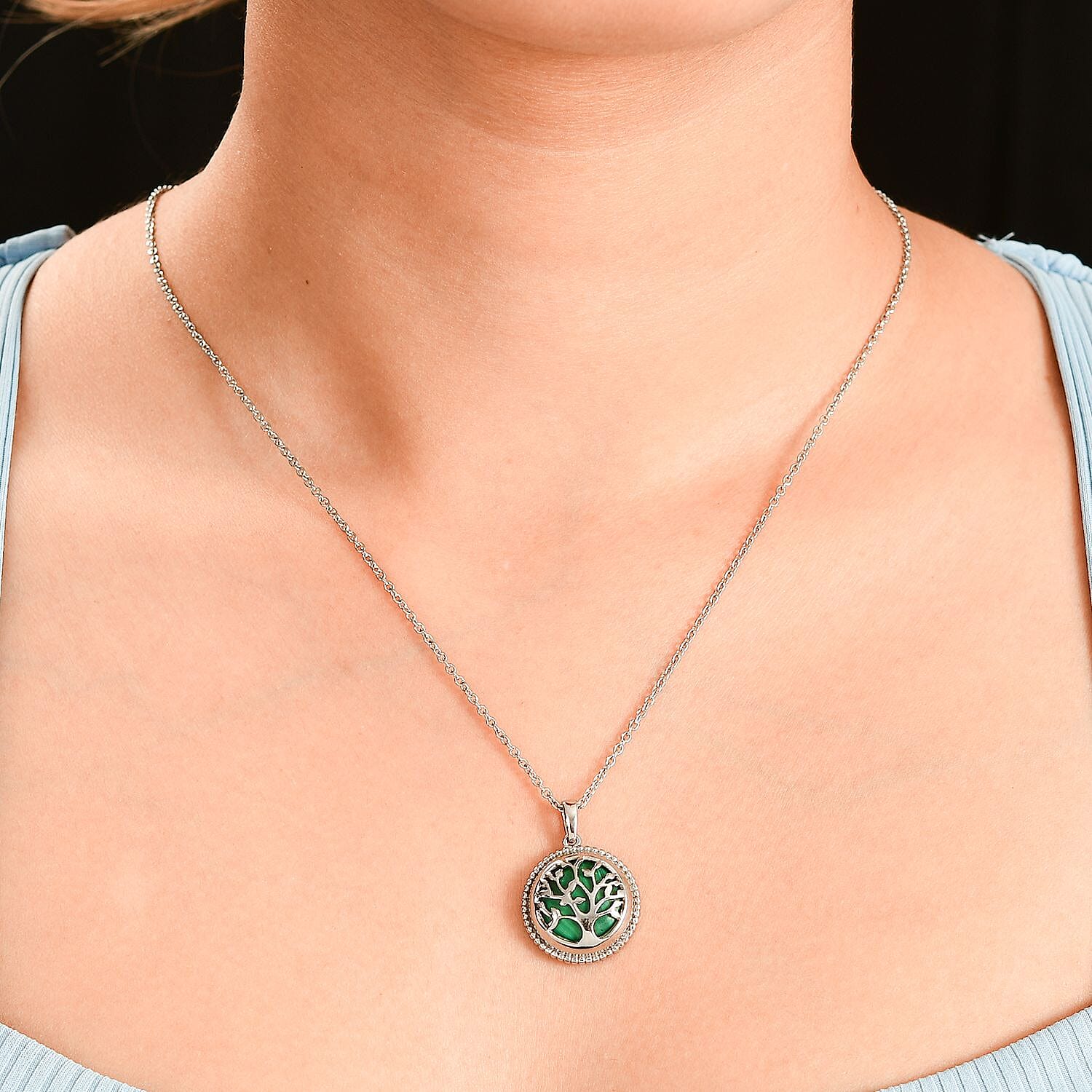 Malachite Tree of Life Pendant with Chain (Size - 20) 14.00 Ct.