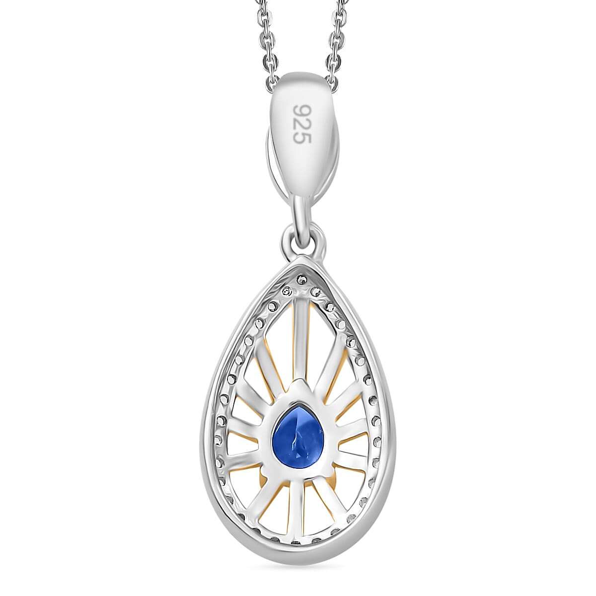 Tanzanite & White Zircon Pendant with Chain (Size 20) in Rhodium Overlay Sterling Silver