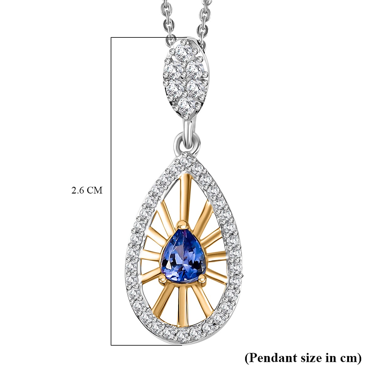 Tanzanite & White Zircon Pendant with Chain (Size 20) in Rhodium Overlay Sterling Silver
