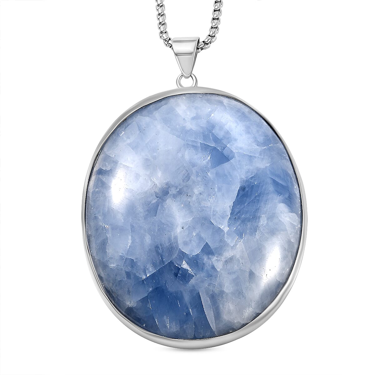 Blue Chalcedony Enhanced Pendant with Chain (Size 20) Stainless Steel 200.000 Ct.