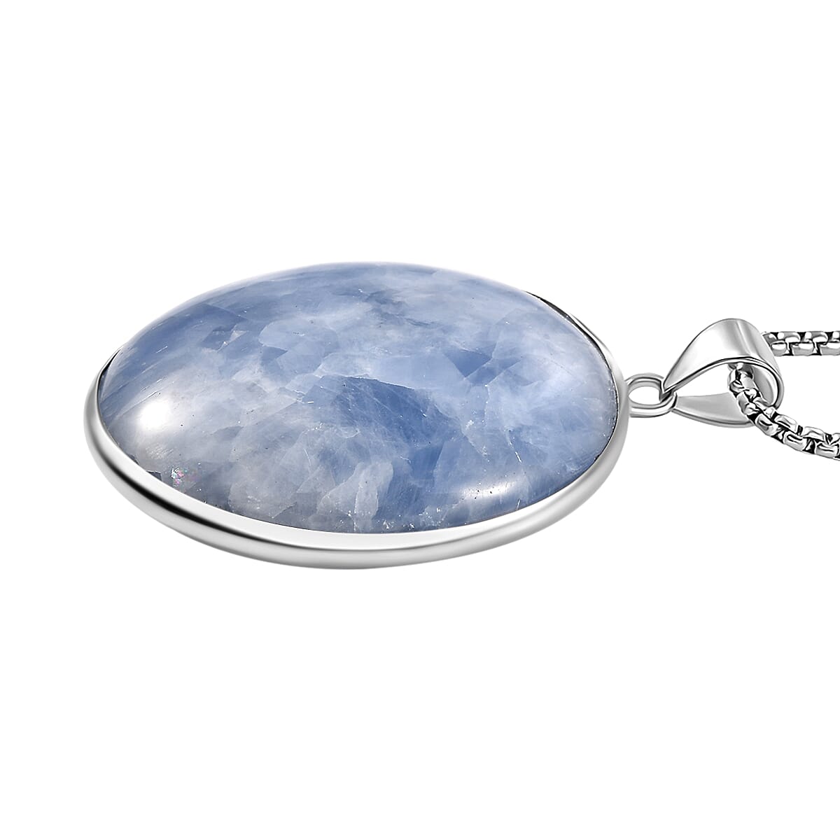 Blue Chalcedony Enhanced Pendant with Chain (Size 20) Stainless Steel 200.000 Ct.