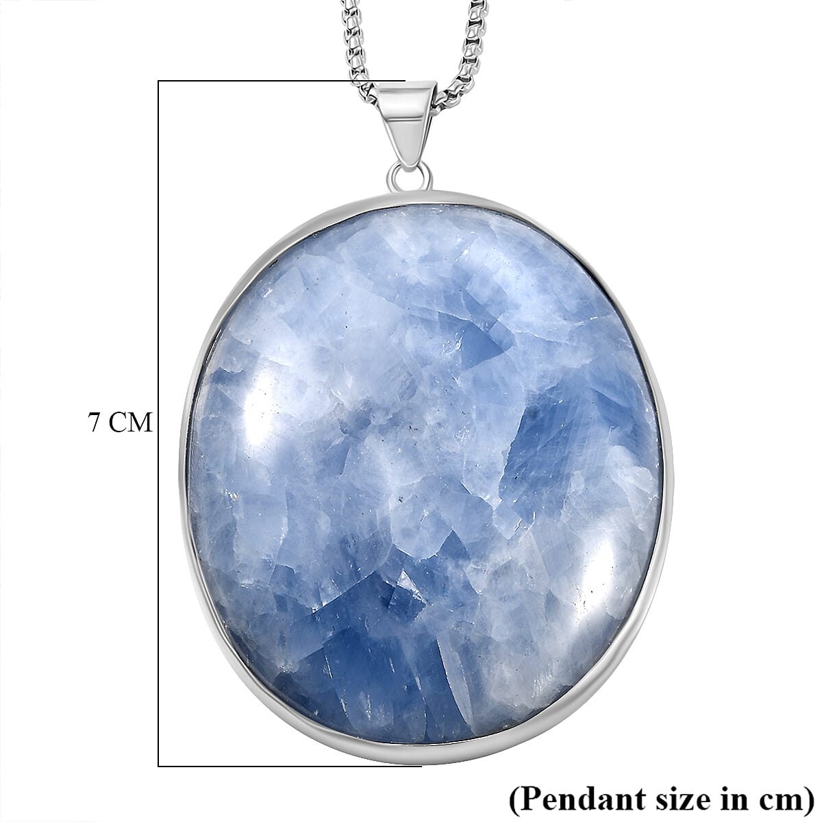 Blue Chalcedony Enhanced Pendant with Chain (Size 20) Stainless Steel 200.000 Ct.