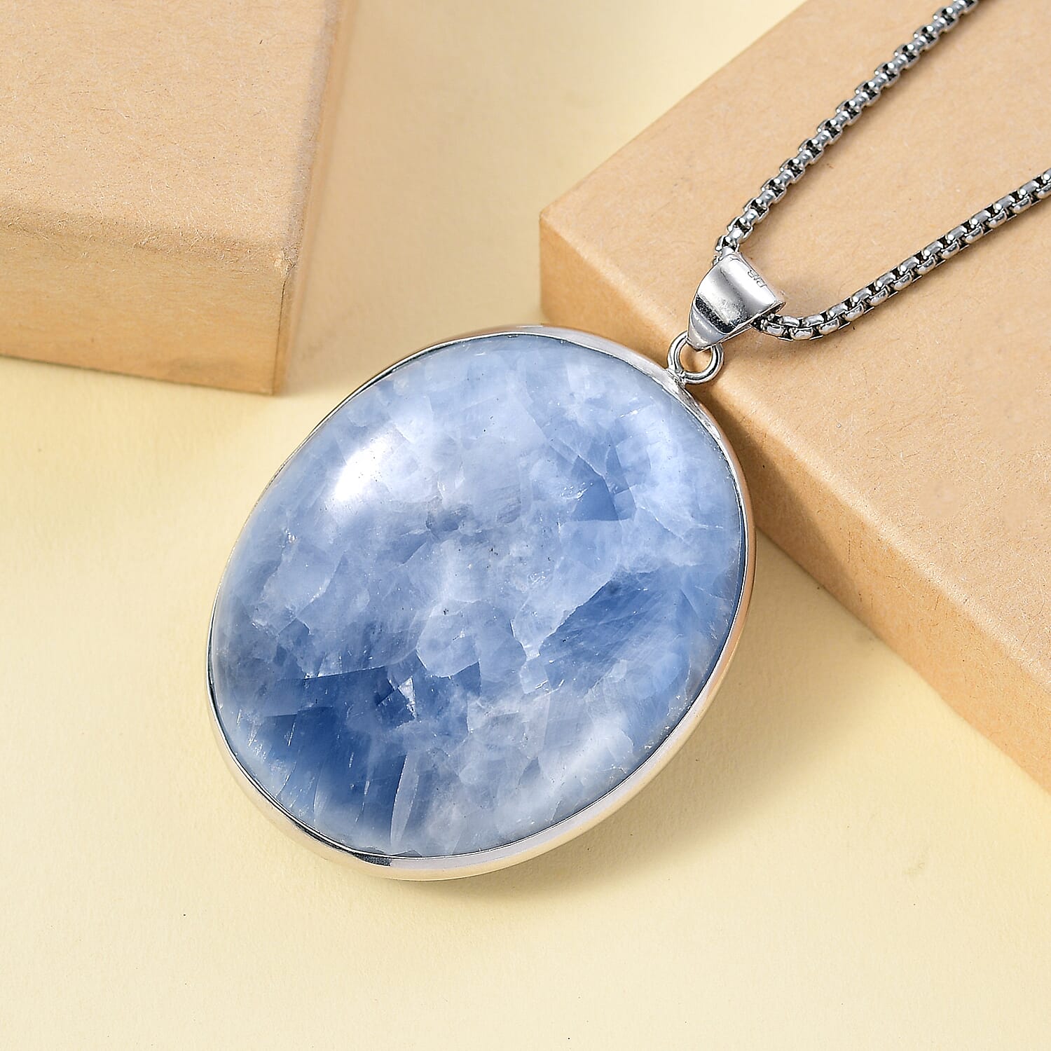 Blue Chalcedony Enhanced Pendant with Chain (Size 20) Stainless Steel 200.000 Ct.