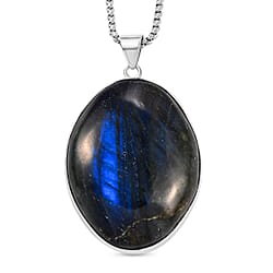 Large Labradorite Solitaire Pendant with Chain (Size 28) in Stainless Steel 200 Ct.