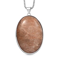 Large Labradorite Solitaire Pendant with Chain (Size 28) in Stainless Steel 200 Ct.