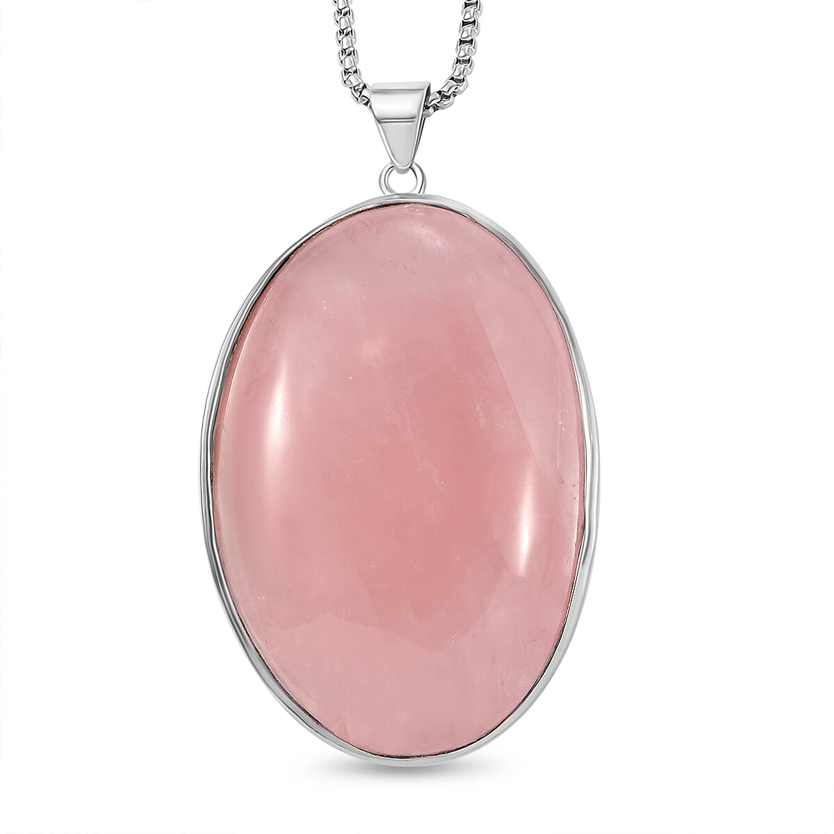 Limited Opportunity - Large Rose Quartz Pendant with Chain (Size 28)   200.000  Ct.