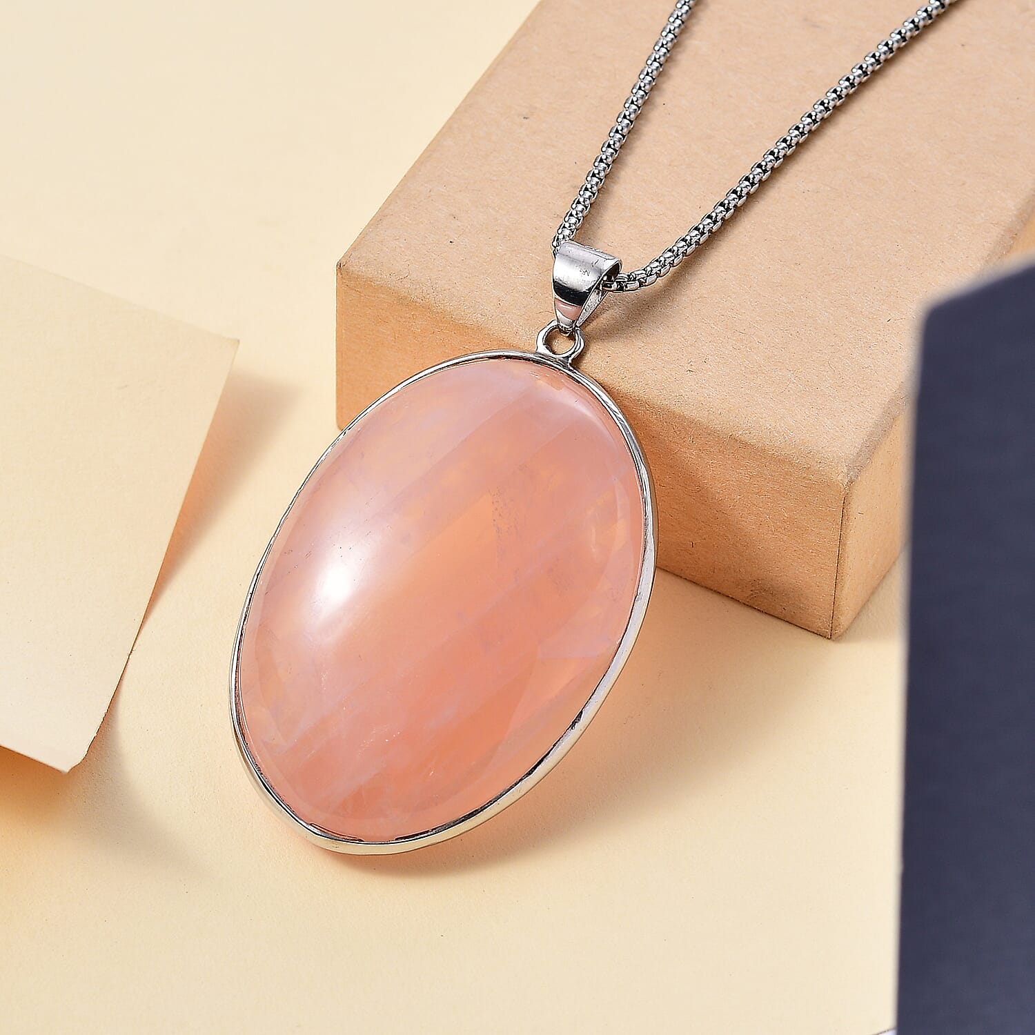 Limited Opportunity - Large Rose Quartz Pendant with Chain (Size 28)   200.000  Ct.