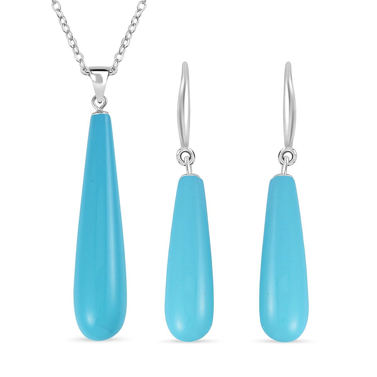 2 Piece Set - Shell Pearl Drop Earring with Hook and Necklace (Size - 20) in Silver Tone 