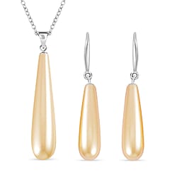 2 Piece Set - Shell Pearl Drop Earring with Hook and Necklace (Size - 20) in Silver Tone 