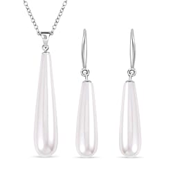 2 Piece Set - Shell Pearl Drop Earring with Hook and Necklace (Size - 20) in Silver Tone 